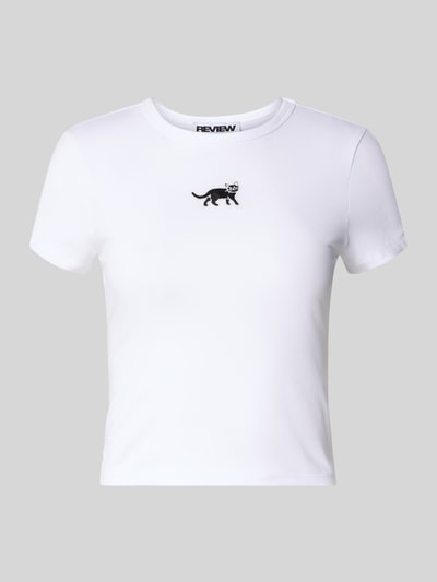 Review T-shirt z wyhaftowanym motywem Biały 2