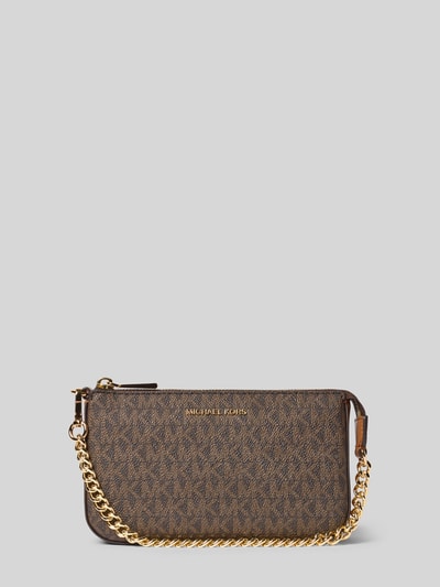 Produktfoto, Shoulder Bag mit Logo-Applikation Modell 'Jet Set' von MICHAEL Michael Kors, braun, goldene Gliederkette, Allover-Logo-Print, strukturierte Textur