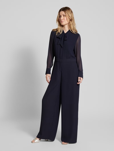 comma Jumpsuit met semi-transparante mouwen Marineblauw - 4