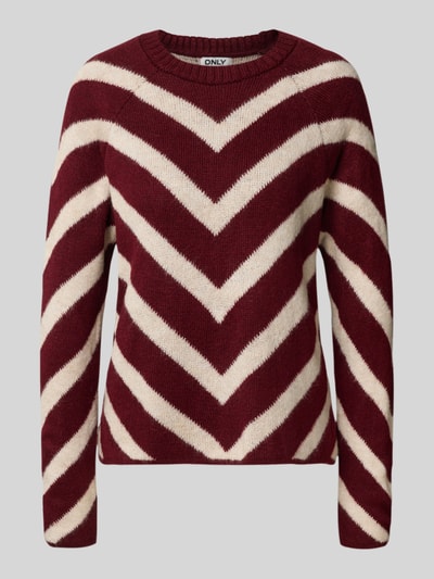 Only Sweter z dzianiny o kroju regular fit ze wzorem w paski model ‘ELIZA’ Bordowy 2
