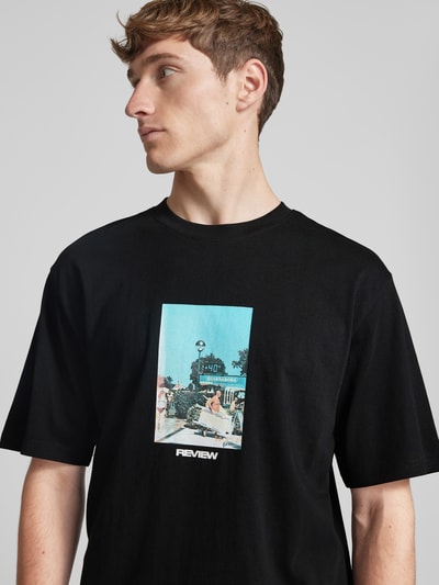 REVIEW Regular Fit T-Shirt aus Baumwoll-Viskose-Mix Black 3
