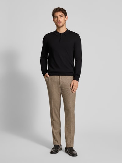 JOOP! Collection Sweter z dzianiny z żywej wełny z kołnierzykiem polo model ‘Dondor’ Czarny 1