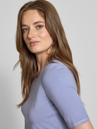 Marc Cain Gebreid shirt van viscosemix met ronde hals Lavendel - 3