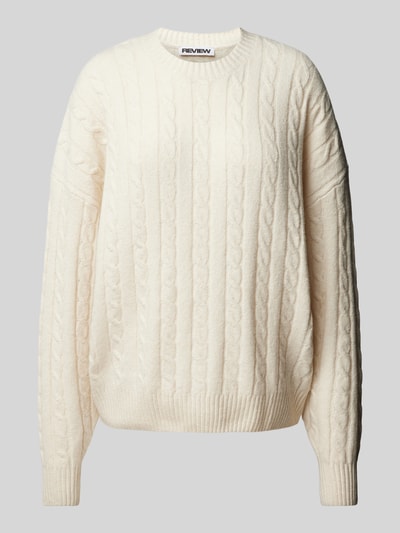 Review Gebreide pullover met kabelpatroon Offwhite gemêleerd - 1