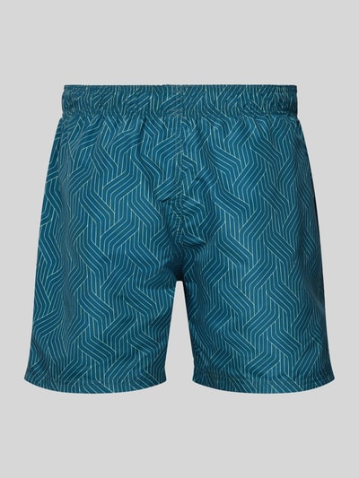 Productfoto, Badehose im Allover-Look mit elastischem Bund van Schiesser in blauw met geometrisch patroon, relaxed fit, stretch, tunnelkoord