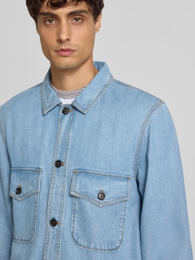 Officine Générale Regular Fit Hemdjacke aus reinem Lyocell Jeansblau 3