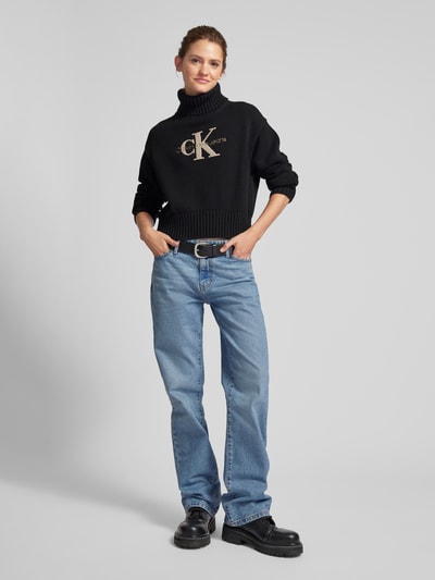 Calvin Klein Jeans Gebreide coltrui, model 'CHENILLE' Zwart - 1