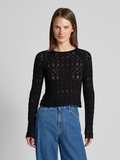 Vero Moda Regular Fit Strickpullover aus Ajour-Strick Modell 'NEW FABIENNE' Black 4