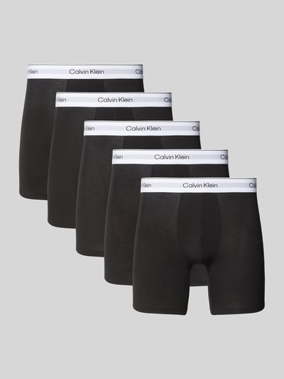 Produktfoto, schwarze Pant & Trunk aus Baumwoll-Mix im 5er-Pack Modell 'BOXER BRIEF' von Calvin Klein Underwear, helle elastische Bündchen
