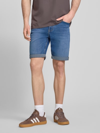 REVIEW Slim Fit Jeansshorts mit Umschlag Blau 4