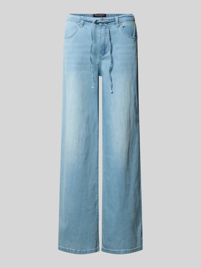 Produktfoto, Wide Leg Jeans mit Bindegürtel von Buena Vista aus hellblauem Baumwoll-Mix mit Seiden-Anteil, strukturierte Oberfläche