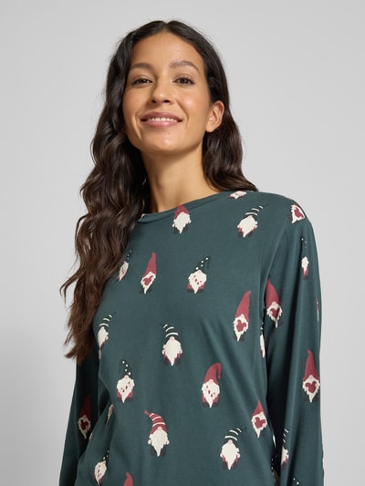 Jake*s Casual Góra od piżamy o kroju relaxed fit z nadrukiem z motywem na całej powierzchni Ciemnozielony 3