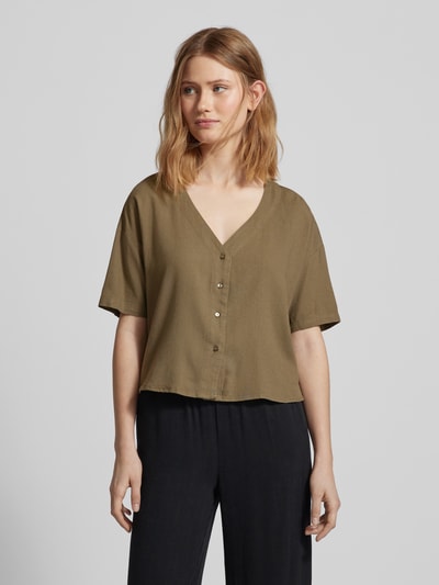 Vero Moda Bluse mit V-Ausschnitt aus Viskose-Leinen-Mix Modell 'JESMILO' Khaki 4