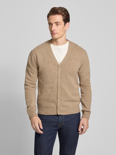 Casual Friday Gebreid jack met V-hals, model 'KARL' Camel gemêleerd - 4