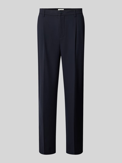 Casual Friday Tapered fit stoffen broek met bandplooien Marineblauw - 2