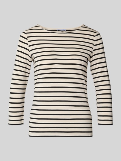 Produktfoto, T-Shirt mit Rundhalsausschnitt und 3/4-Arm von More & More aus Viskose-Elasthan-Mix, Regular Fit, cremefarben mit schwarzen Streifen, Rückenlänge bei Größe 36: 57 cm