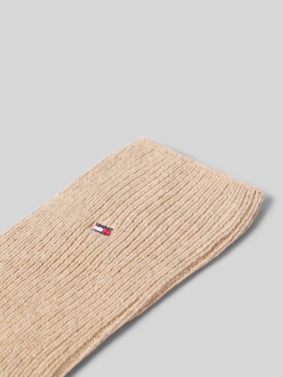 Produktfoto, beige gerippte Textur, dezentes Logo, Socken mit Woll-Anteil von Tommy Hilfiger, Damen Socken von Tommy Hilfiger