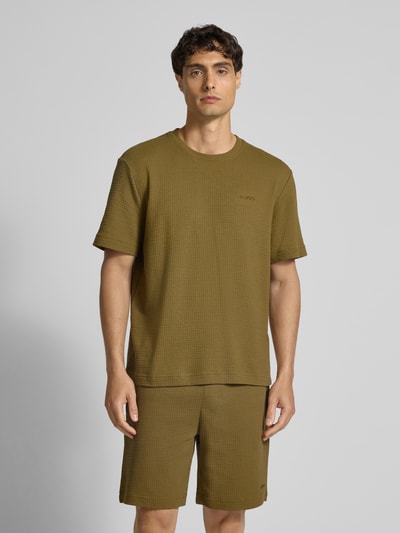 HUGO T-shirt met labelstitching, model 'Austin' Kaki - 4