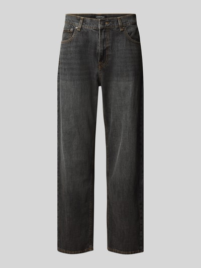 Produktfoto, Wide Fit Jeans aus reiner Baumwolle Modell 'Ted' von JACK & JONES in dunklem Grau, 5-Pocket-Design, reine Baumwolle, Knopf- und Reißverschluss, Bundweite 84 cm, Innenbeinlänge 75 cm