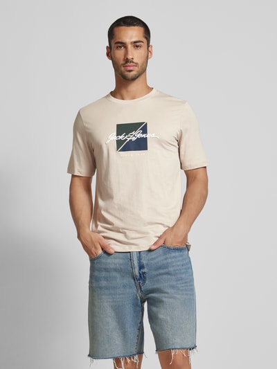Jack & Jones T-shirt met labelprint, model 'WAYNE' Offwhite - 4