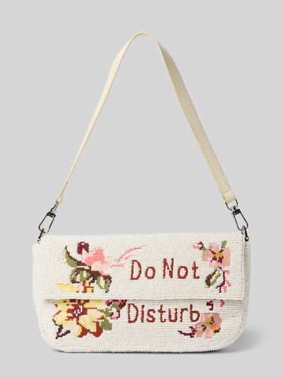 Produktfoto, cremefarbene Shoulder Bag mit Ziersteinbesatz, florales Muster, Aufschrift, Modell 'Timmy' von Staud, Damenhandtasche