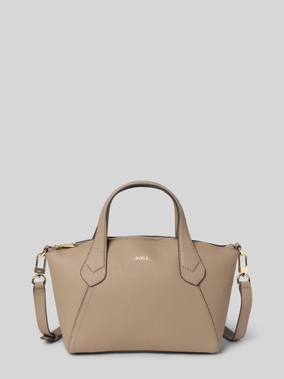 Produktfoto, Umhängetasche aus echtem Rindsleder Modell 'Lenah' von BOSS in Beige mit goldfarbenen Details, genarbte Textur, Damen Umhängetasche von BOSS