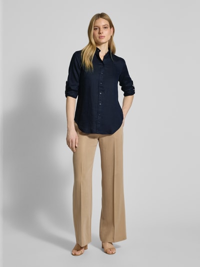 Lauren Ralph Lauren Regular fit linnen blouse met overhemdkraag, model 'KARRIE' Marineblauw - 1