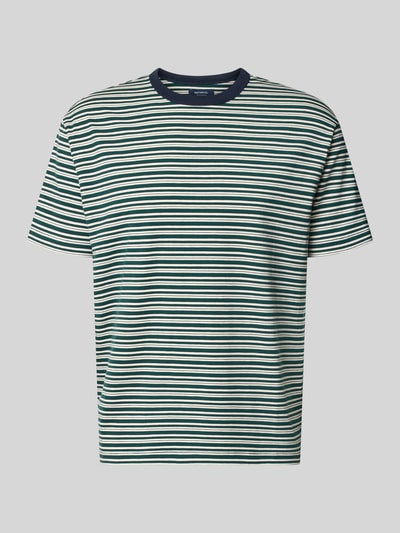 Produktfoto, Regular Fit T-Shirt mit Viskose-Anteil von MCNEAL, Baumwollmix, weiße und dunkelgrüne Streifen, Rundhals, kurzärmlig, Streifen-Muster