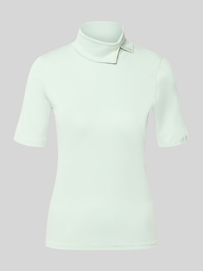 Productfoto, Slim Fit T-Shirt uit katoenmix van Marc Clain voor dames met asymmetrische col en siersteentjes, ruglengte maat 36: 56 cm