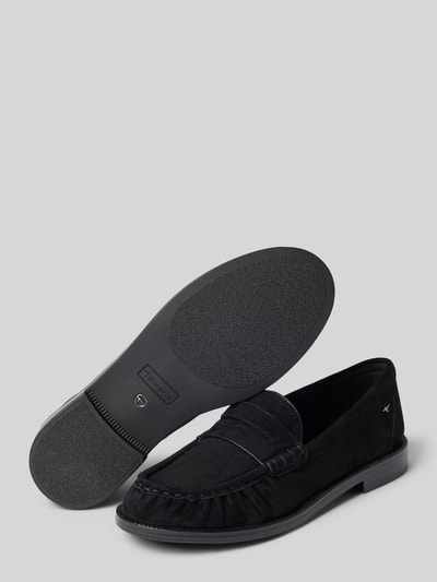 Produktfoto, Loafer aus echtem Rindsleder von Tamaris in Schwarz mit glatter Oberfläche und abgerundeter Form, Damen Loafer von Tamaris