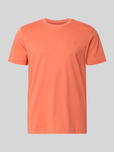 Produktfoto, Regular Fit T-Shirt aus reiner Baumwolle von Tom Tailor in Unifarbe, kurzarm, mit Rundhalsausschnitt und Logo-Stitching.