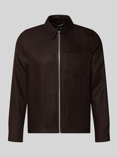 Productfoto, Regular Fit Hemdjacke aus Leinen mit Reißverschluss van Drykorn, pure linnen, model 'Jerson', kentkraag, bruine kleur, zichtbare textuur, rechte vormen