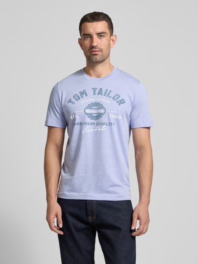 Tom Tailor Regular fit T-shirt van puur katoen met labelprint Lila - 4