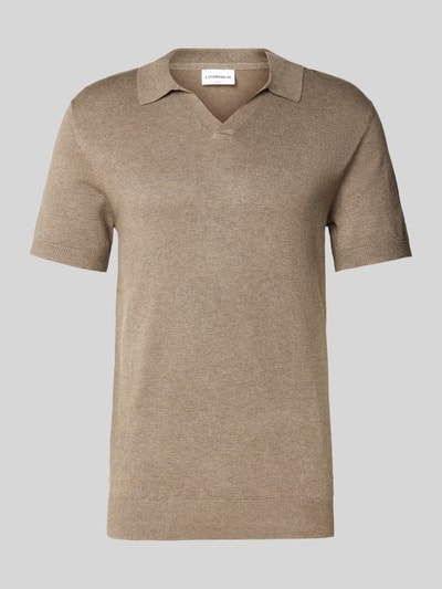 Lindbergh Slim Fit Poloshirt mit V-Ausschnitt Modell 'Ecovero' Hellbraun 2