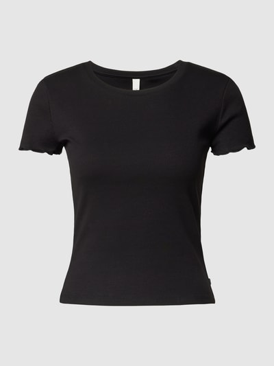 QS Cropped T-Shirt in Ripp-Optik Black 2