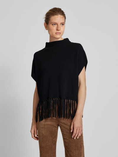 Patrizia Pepe Wollen poncho met franjes Zwart - 4