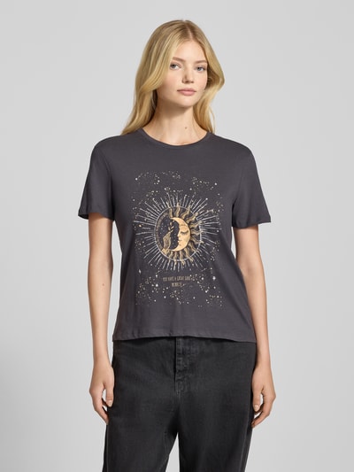 Only T-shirt o kroju regular fit z czystej bawełny model ‘KITA LUNA’ Antracytowy melanż 4