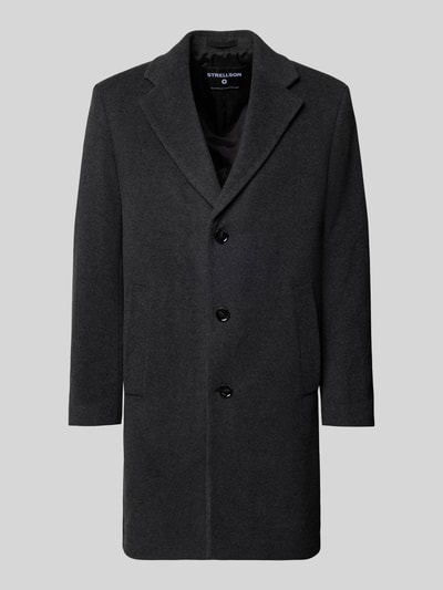 Produktfoto, Regular Fit Wollmantel mit Kaschmir-Anteil Modell 'ADRIA 3.0' von Strellson in dunkler Melange-Optik, Reverskragen, 1-Knopf-Verschluss, seitliche Eingrifftaschen, hergestellt aus Woll-Mix mit Kissing Buttons am Ärmelabschluss.