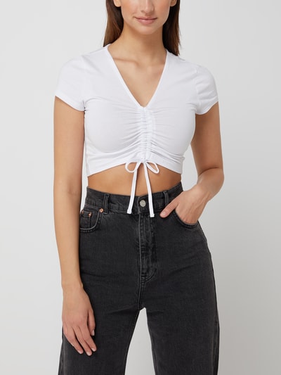 Noisy May Cropped T-Shirt mit Raffungen Modell 'Asta' Weiss 4