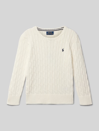 Polo Ralph Lauren Kids Strickpullover mit Zopfmuster und Label-Stitching Offwhite Melange 1