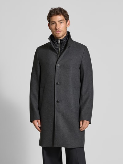 Marc O'Polo Regular fit lange wollen jas met gewatteerde inzet Antraciet - 4