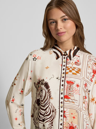 Emily Van den Bergh Regular Fit Hemdbluse aus reiner Viskose mit Animal-Print Beige Melange 3