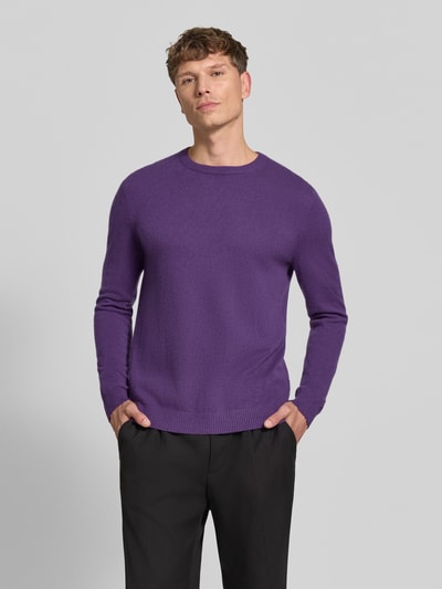 Christian Berg Men Kaschmirpullover mit gerippten Abschlüssen Pflaume Melange 4