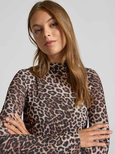 HUGO Slim Fit Midikleid aus elastischem Mesh-Krepp Hellbraun 3