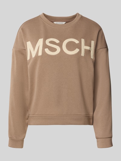 Produktfoto, Sweatshirt mit überschnittenen Schultern von MSCH Copenhagen, mieszanka bawełny, prosty krój, model 'Mela Briena', okrągły dekolt, kolor beżowy, tekstura gładka