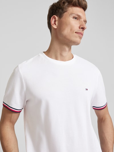 Tommy Hilfiger Regular Fit T-Shirt aus reiner Baumwolle mit Label-Stitching Weiss 3