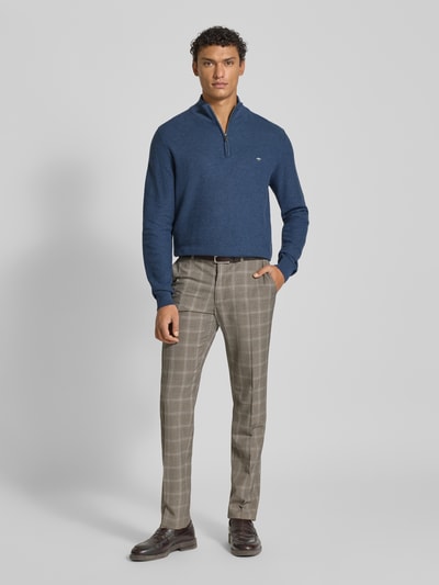 Fynch-Hatton Strickpullover mit Troyer-Kragen Jeansblau 1