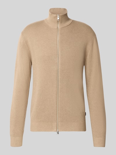 Produktfoto, Regular Fit Jacke aus reiner Baumwolle Modell 'MILANO' von JACK & JONES in Beige, Strick-Optik, Stehkragen, Zweiwege-Reißverschluss