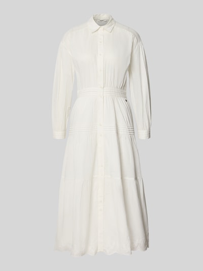 Produktfoto, Midi-Freizeitkleid aus reiner Baumwolle Modell 'CELESTE' van Pepe Jeans, wit, effen, figurumspelend fit, hooggesloten kraag, broderie anglaise, ballonmouwen met manchet, midi-lengte, scallop zoom, damesmode
