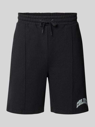Produktfoto, schwarze Regular Fit Sweatshorts mit Tunnelzug von COLUCCI, reine Baumwolle, Label-Stitching, glatte Textur, Frontansicht